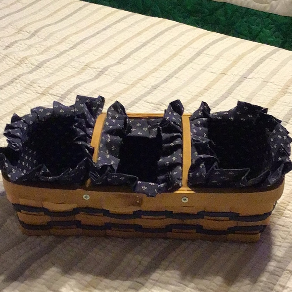 Basket with sections Lined With Dark Blue fabric with White